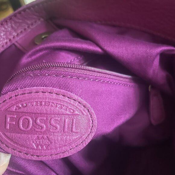 Fossil Fuchsia Purple Leather Folding Tote Purse Large Bag - Picture 7 of 12